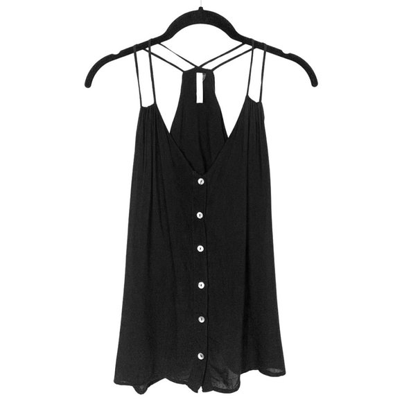 Bjewel Tops - Strappy Button Front Flowy Sleeveless Tank Top